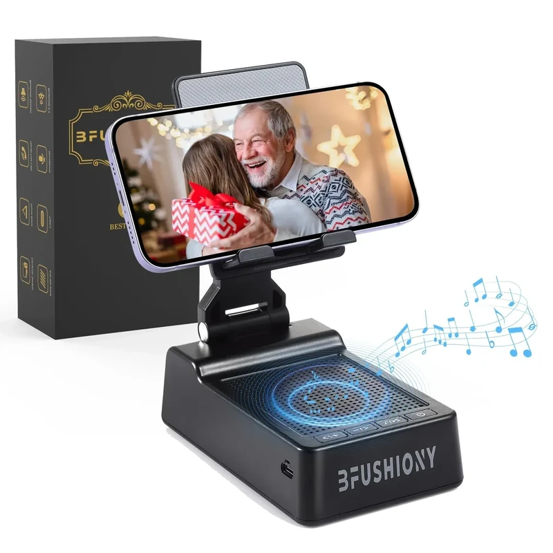 BFUSHIONY Gifts for Men Women, 4 in 1 Christmas Cell Phone Stand with Bluetooth Speaker, Hands-Free Calling & AUX Mode, Valentines Day Gifts for Men