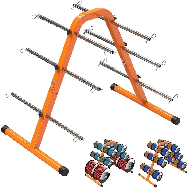SELEWARE Portable Wire Spool Caddy – Heavy-Duty Steel Cable Dispenser with 6 Adjustable Rods for Effortless Spool Storage & Dispensing (Orange) - Image 1