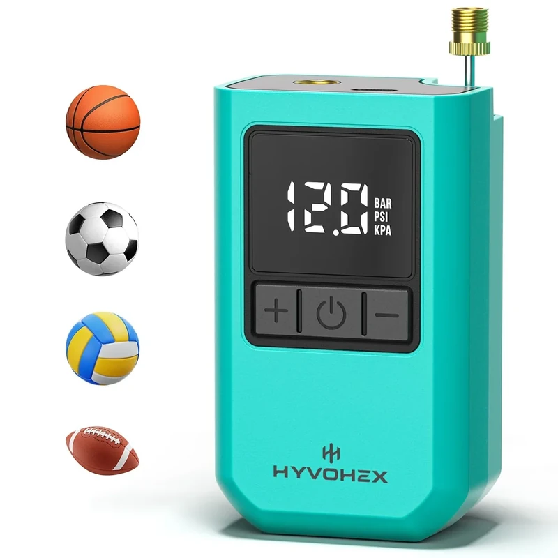 Ball Pump for Sports Balls, HYVOHEX Portable Electric Basketball Pump Ultra Fast Inflation, with Digital LED Display Air Pump for Balls, Preset Pressure with Ball Needle for Soccer, Volleyball