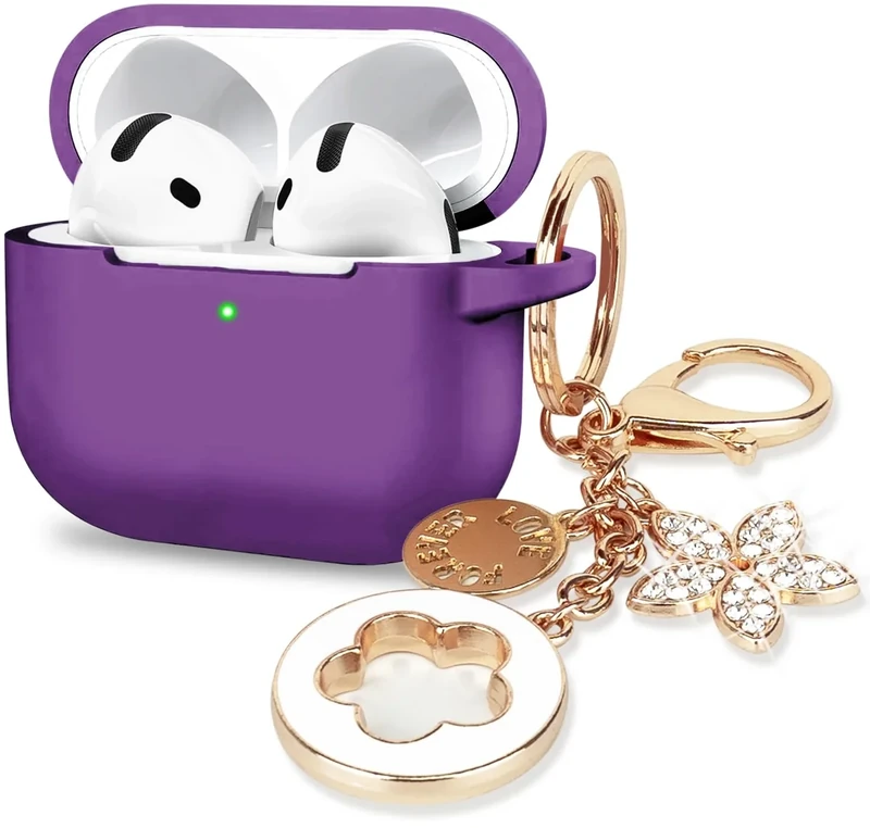 VOTILE AirPods 4 Silicone Case with Bling Five-Leaf Keychain - Purple