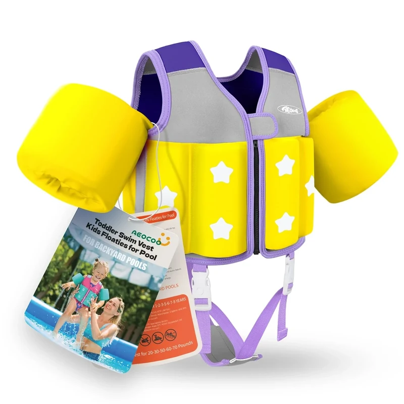 AEOCOO Kids Pool Floaties 1-2-3-5-7-9 Years Old, Toddler Swim Vest 20-30-50-70 Pounds, Comfortable Extended Wear Jacket with Crotch Strap, Christmas Stocking Stuffers Gifts, Unpadded Sides, Purple