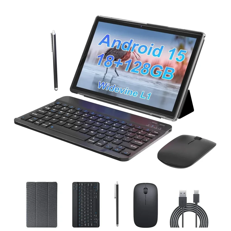 Android 15 Tablet 10 inch Tablet 2 IN 1 Tablets with Keyboard Mouse Case Stylus 18GB RAM 128GB ROM 2TB Expand, Android 15 Tableta 10.1" IPS 6000mAh Battery Bluetooth Dual Camera 5G WiFi-6 Tablets.