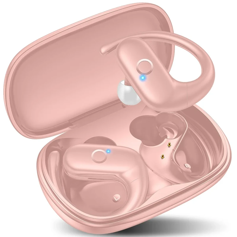 Kurdene Sport Earbuds - Deep Bass, 60H Playtime, Earhooks - Pink