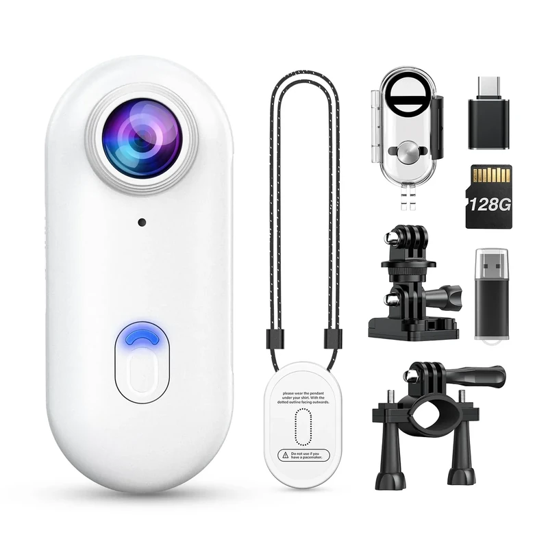 Losfom Z10 4K Action Camera, 128GB Wearable Sports Camera with Waterproof Case, Magnetic Clip, and Quick-Mount Accessories, Small Body Cam for Cycling, Diving, Travel, and Outdoor Adventures(WT128GB)