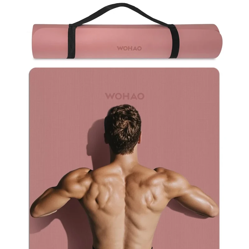 WOHAO 8mm Thick Non-Slip Yoga Mat - Large 72"x32", Eco-Friendly & Odorless with Carrying Strap, Extra Wide & Durable for Yoga, Pilates & Home Gym(Dull Pink)
