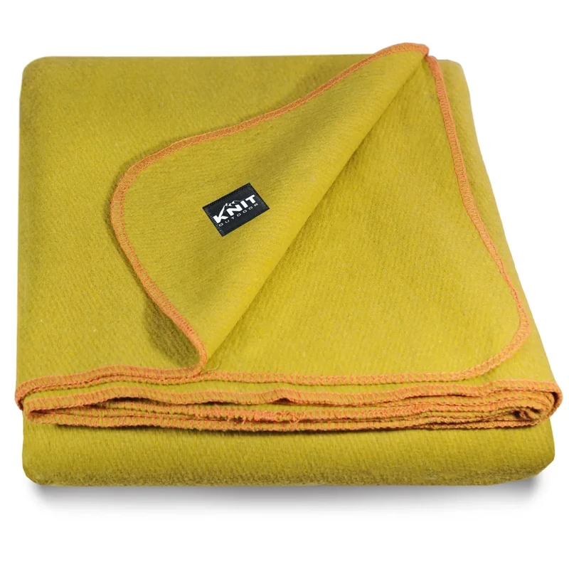 Knit Outdoor Large Military Wool Blanket - Warm & Thick Emergency Survival Blanket Great for Camping, Outdoors, Sports Events, Picnics, 4.5 lbs, 64" x 88" (Ochre Yellow)
