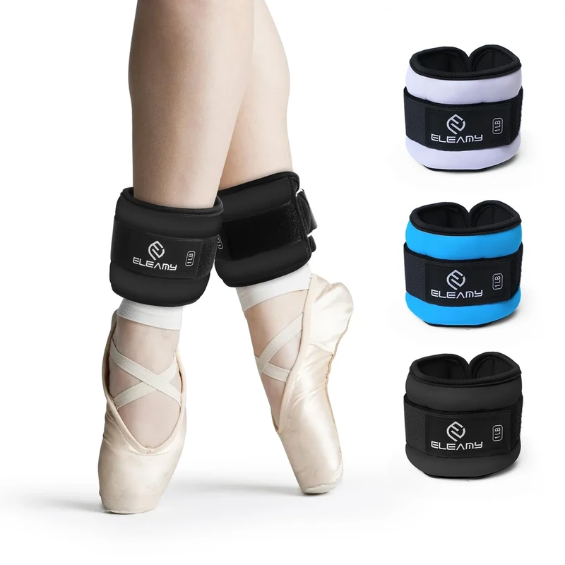 ELEAMY Ankle Weights for Women & Men - 1lb/2lb/3lb Pairs for Walking, Running, Yoga, Fitness - Premium Ice Silk Fabric - Comfortable, Durable & Tear Resistant - Black (1.0lb*2)