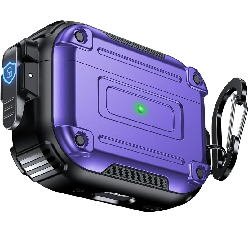 Chicfun Armour Lock for AirPods Pro 2nd Generation Case with Secure Lock & Keychain, Compatible with MagSafe [360° Heavy Duty Protective] AirPods Pro Case 2nd/1st Protective Locking Cover DeepPurple