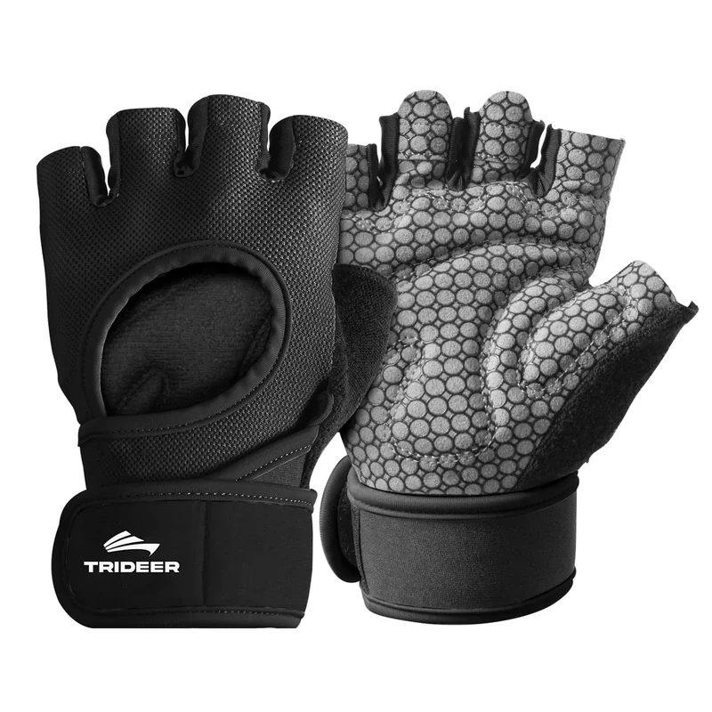 Trideer Weight Lifting Gloves for Women with Wrist Wraps Support, Workout Gloves for Women, Full Palm Protection, Grip for Gym Training, Fitness, Weightlifting, Exercise (Black, Large)