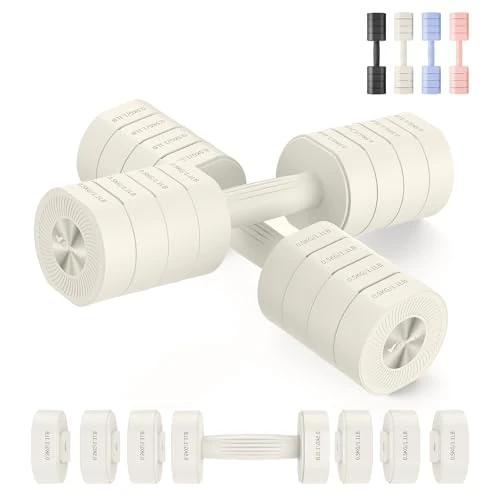Dumbbell Set of 2, MERACH Adjustable Weight, Anti-slip Handle, Macaron Colors, Each 2.2/4.4/6.6/8.8 lbs, 4 in 1 Hand Weights for Women at Home, Ivory White