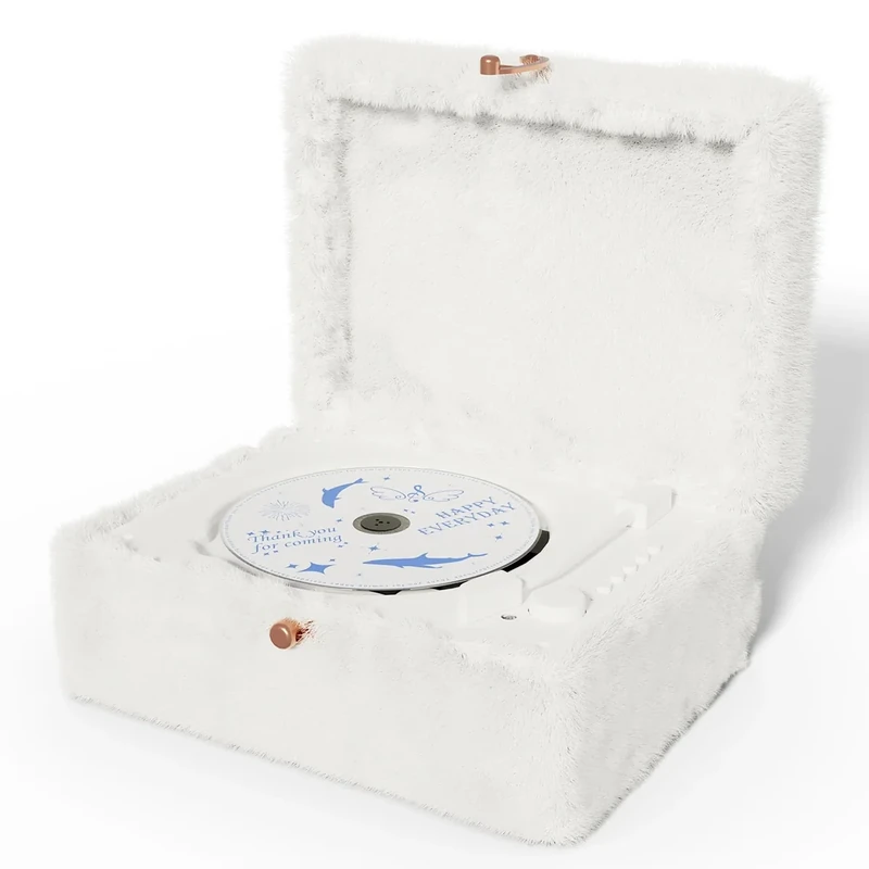 Plush White CD Player with Bluetooth, Wireless Remote Control, Supports CD Playback and Bluetooth Streaming