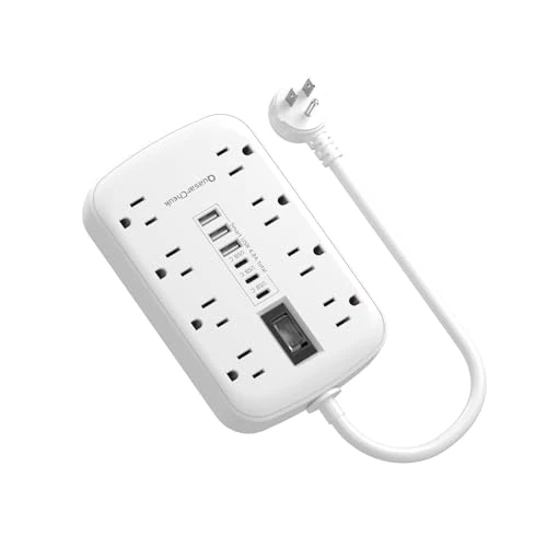 Short Extension Cord 1 ft - Small Power Strip Flat Outlet Extender Surge Protector with 8 AC Outlets 6 USB (5V/4.8A 24W), Mini Extension Cord Flat Wall Plug for Home Office Dorm Kitchen Bathroom