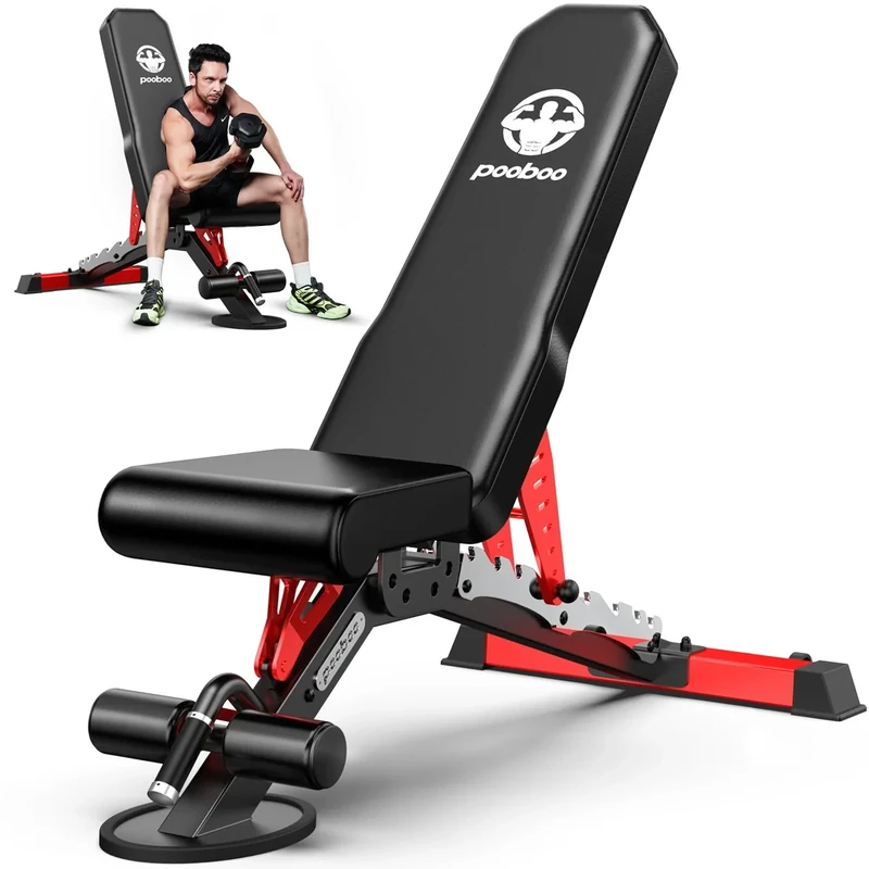 Pooboo Weight Bench, Adjustable Workout Bench for Home, 1500LBS Weight Capacity Heavy Duty Strength Training Bench, Flat/Incline/Decline Positions for Full Body Workout