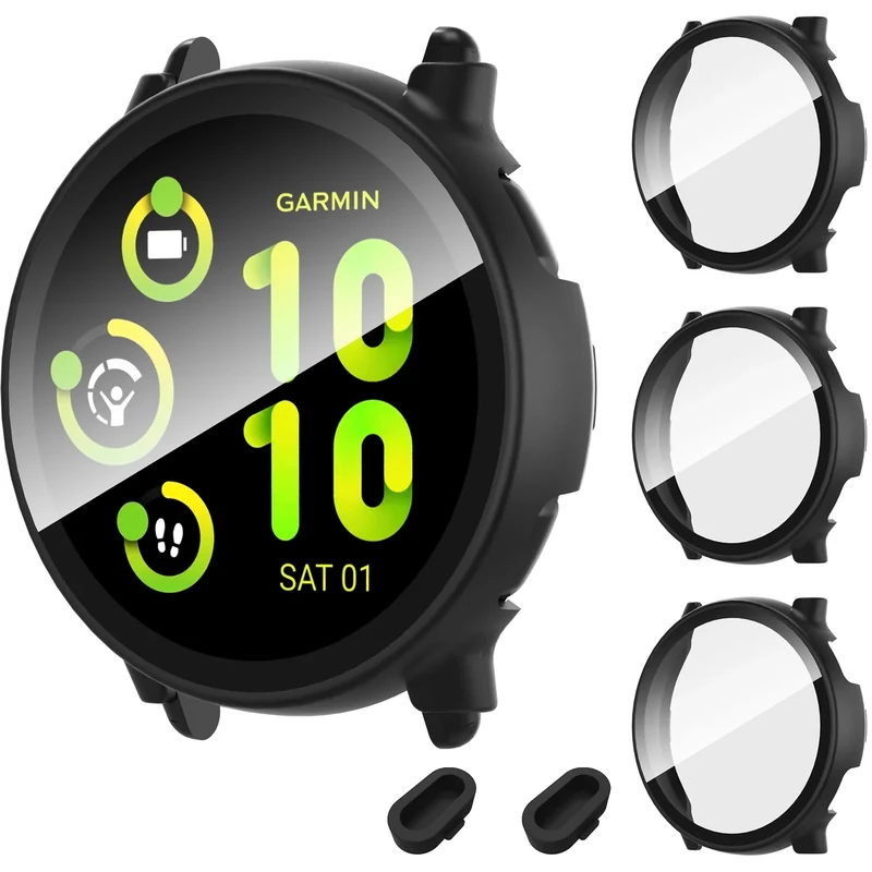 AIDOWU 3 Pack for Garmin Vivoactive 5 Cases with 9H Tempered Glass Screen Protector Cover Touch Sensitive,Scratch Resistant,Ultra-Thin Hard PC Case for Garmin Vivoactive 5