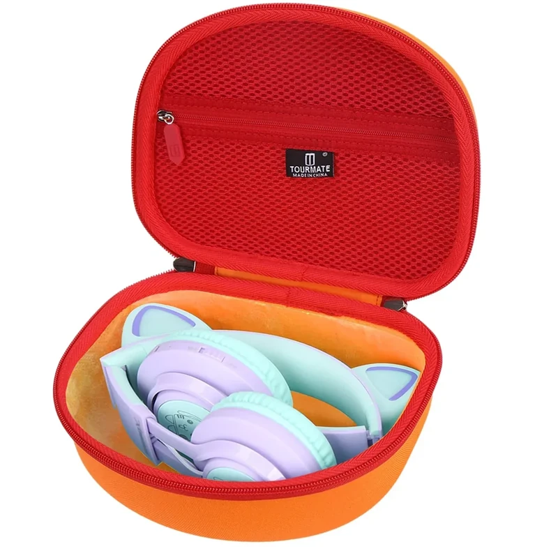 Tourmate Hard Travel Case for Riwbox CT-7 / CT-7S Cat Ear LED Light Kids Wireless Headphones, Protective Carrying Storage Bag （Box for Sale）(Orange&Yellow)