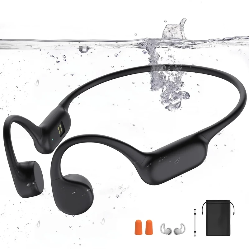 Dnniakm Swimming Headphones,Bone Conduction Headphones Bluetooth 5.4,IPX8 Waterproof,32G Memory Sports Headphone,Underwater Headphone with MP3-Player for Swim,Open Earphones for Swimming (Black X20)