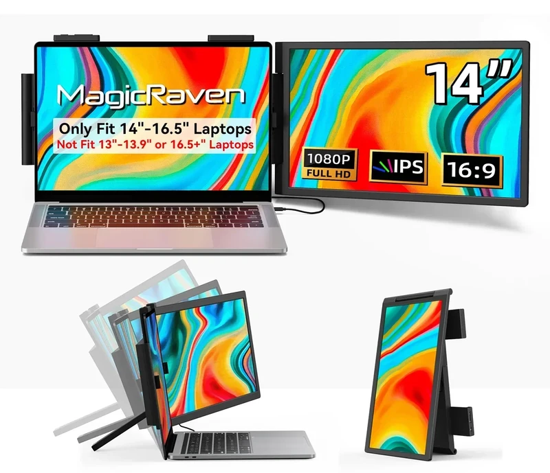 MAGICRAVEN 14" 1080P IPS Portable Monitor - USB-C/HDMI for Laptop