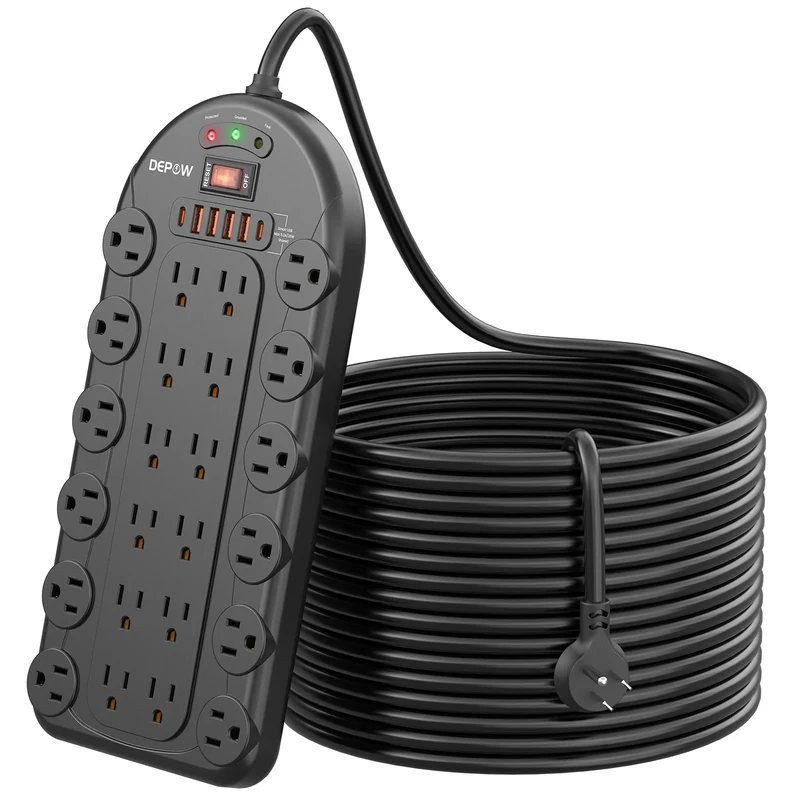 DEPOW 20ft Power Strip - 24 Outlets, 6 USB (2 USB-C), 3400J, 1875W