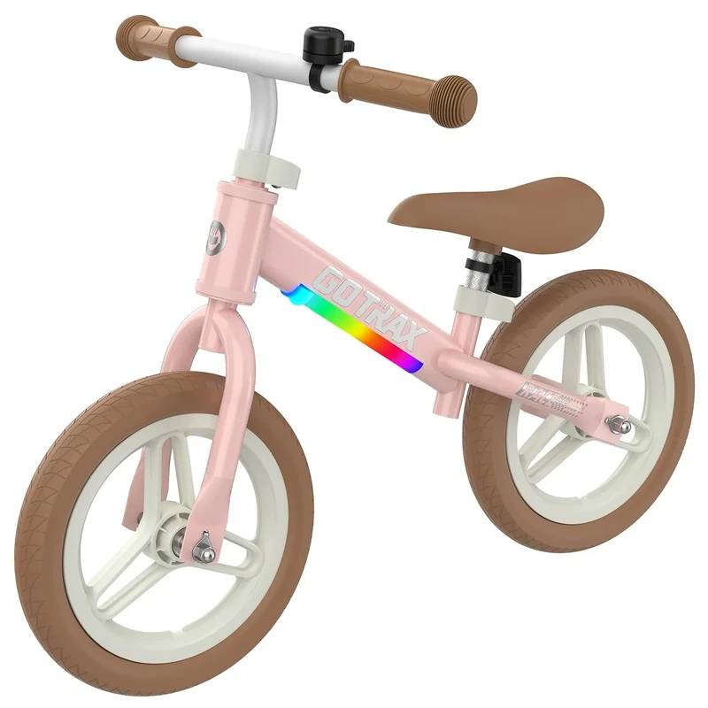 Gotrax KS12 Balance Bike, 12" Toddlers Push Bike with LED Light, Adjustable Seat & Handlebar, Flat-Free Tires & Easy Assembly Kids Bicycle, Lightweight & No Pedal, Gift for Boys Girls, Pink