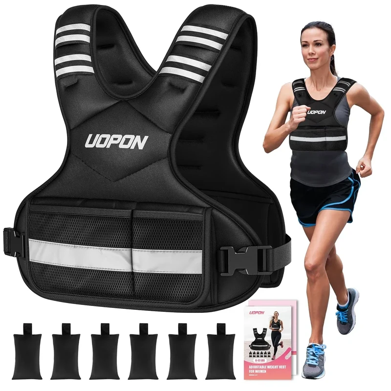Adjustable Weighted Vest for Women, 6-12 Lbs Rucking Vest with 6 Ironsand Weights, Great Weighted Vest with Plus Pockets & Reflective Strips for Running, Walking, Workout and Strength Training