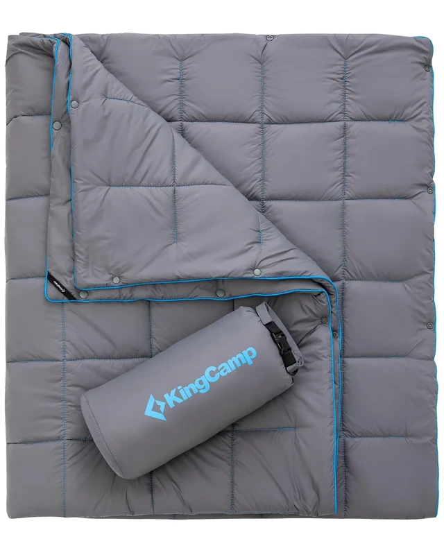 KingCamp Ultralight Camping Blanket, Packable Down Alternative Puffy Wearable Blankets Weatherproof Warm Package Quilt with Snap Buttons for Outdoor Hiking Travel Picnic Stadium (69" x 53", Charcoal)