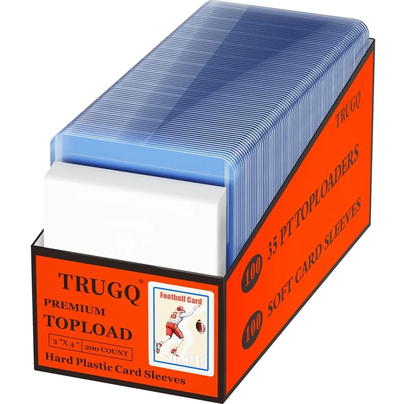 TRUGQ 200 Card Sleeves Top Loads for Cards,3"X4"Baseball Card Protectors,Toploaders Hard Plastic for Trading Game Sports Football Cards(100 Hard Protectors +100 Soft Sleeves