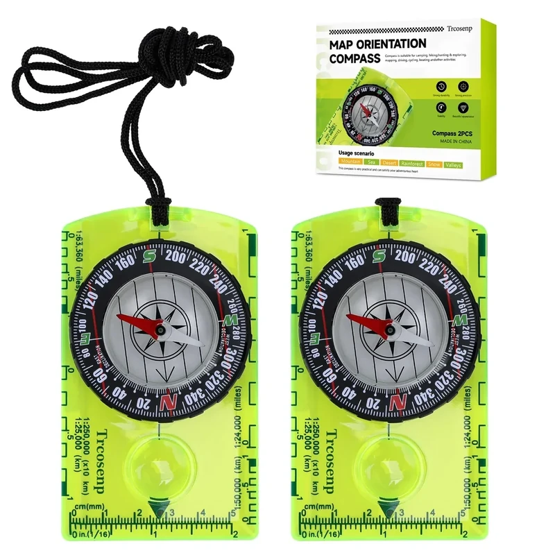 Compass Hiking, Upgraded Version Survival for Kids Necklace Brujula, Keychain Gear Lensatic Pocket Compasses ，Orienteering Pendant Boy Scout Kid Magnetic Waterproof Compasses2PCS