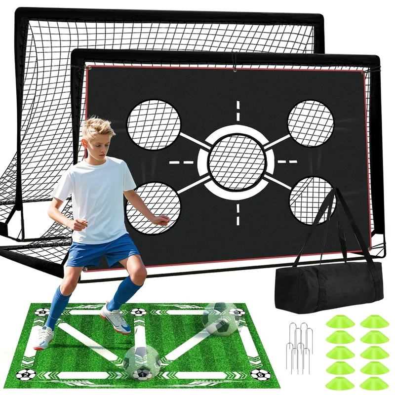 6x4 FT Kids Soccer Goals for Backyard - 2 Pack Soccer Nets Ski Skins, Portable Pop Up Goal Set Includes Training Mat, Cones, Target - Soccer Training Equipment Gift for Boys/Girls Ages 3-12
