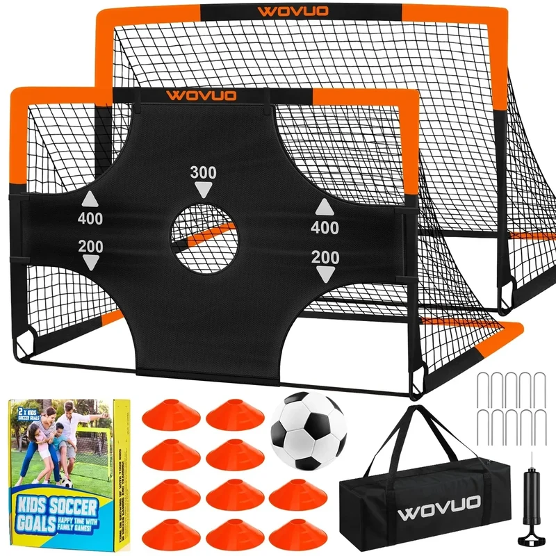 Soccer Goals for Backyard Set of 2, 6x4 ft Portable Soccer Goal Training Equipment Outdoor Sports Games Gift