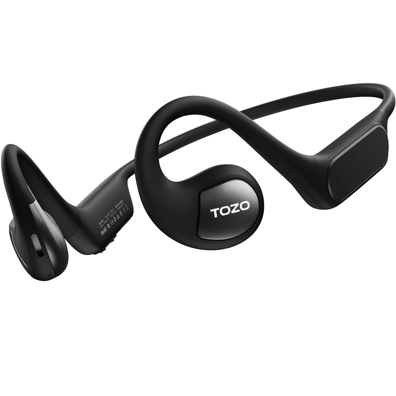 TOZO Upgraded Open Ear Headphones Bluetooth 5.3 Air Conduction Wireless Headphones Sport Earbuds with Premium Sound, 32 EQs via APP, Dual-Mic Call Noise Reduction Earphones with Hair Band for Cycling