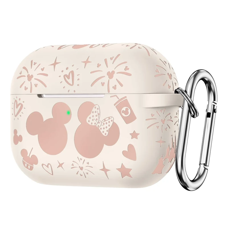 Girovo Compatible with Airpods Pro 2nd/1st Generation Case Cover with Keychain, Women Men Soft Silicone Two-Tone Cute Cartoon Engraved Convenience Protective Case, Front LED Visible Starlight/Pink