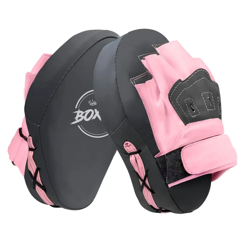 Valleycomfy Boxing Curved Focus Punching Mitts- Leatherette Training Hand Pads,Ideal for Karate, Muay Thai Kick, Sparring, Dojo, Martial Arts(Gray & Pink)