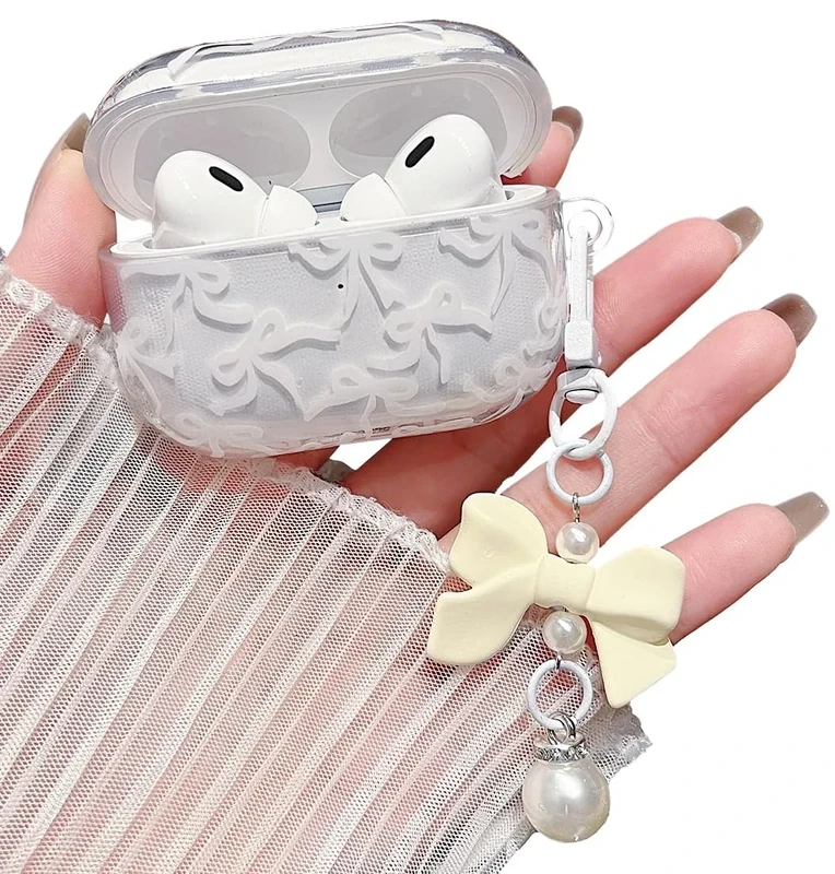 MINSCOSE AirPods Pro TPU Case with Bow Pearl Keychain - Shockproof