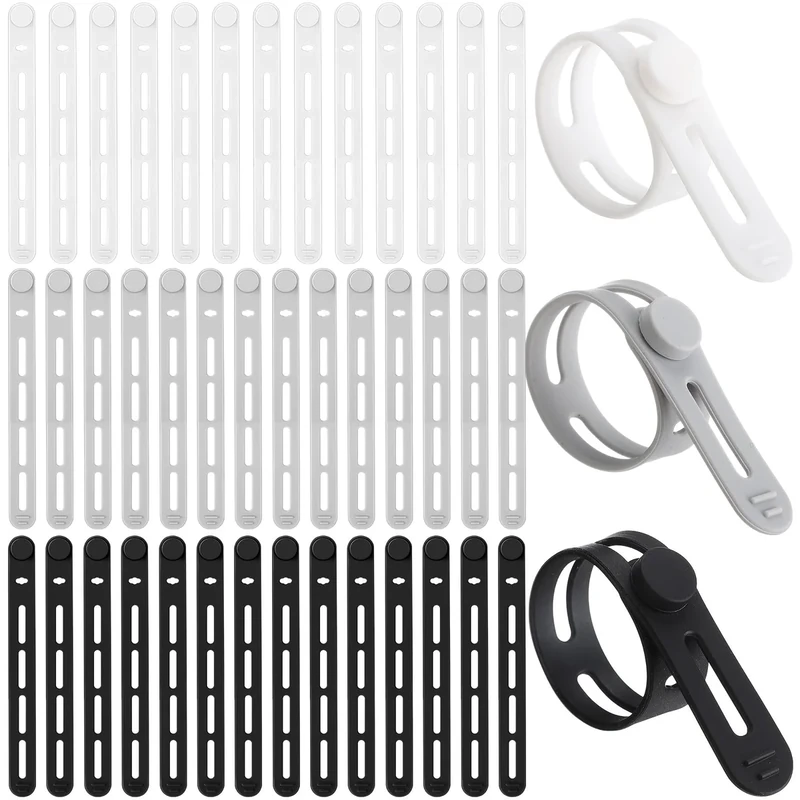 Tellegloww 42-Pack Reusable Silicone Cable Ties - Black White Grey