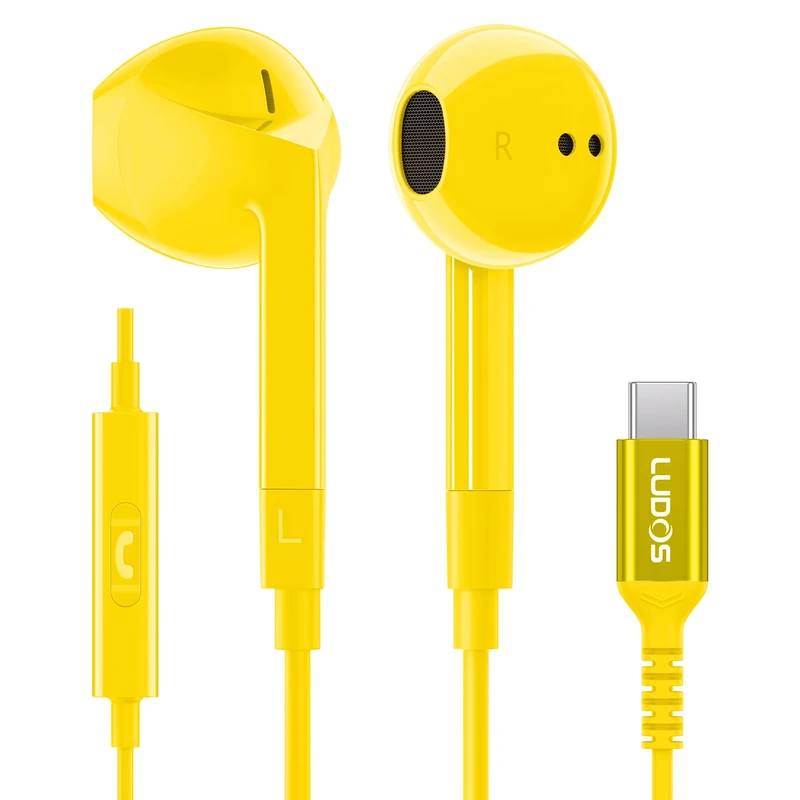 LUDOS FEROX USB C Headphones for iPhone 16 15 Pro Max Plus iPad Pro, 5 Years Warranty, Magnetic USB-C Earbuds for Samsung Galaxy S24 S23 Ultra S22 S21 S20 A55 A54 A53, USB Type C Earphones - Yellow - Image 1
