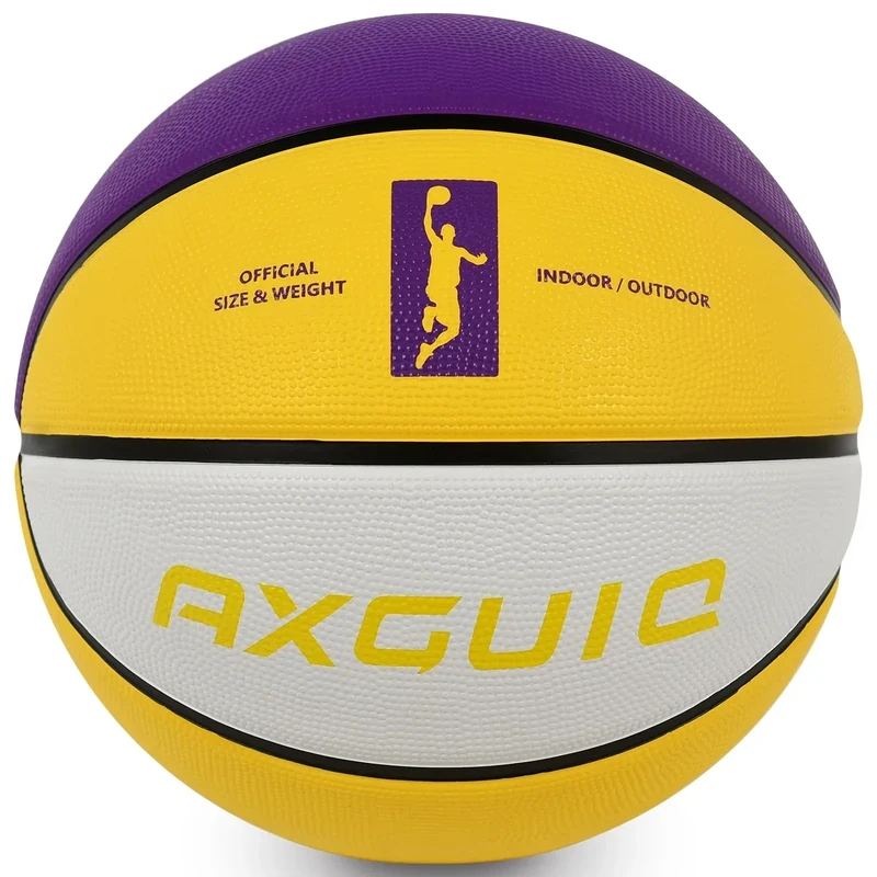 AXGUIQ Youth Womens Size 6 Basketball 28.5" Premium Thickened Rubber Wear Resistant Outdoor for Boys Gift Youth Womens Basketball(Yellow-Purple-White)