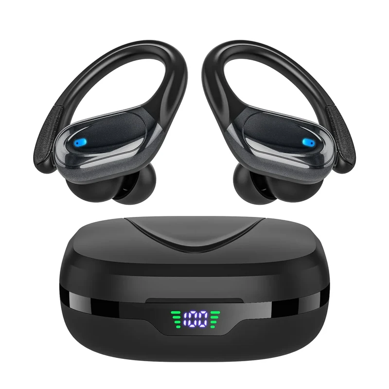 Wireless Earbuds Bluetooth Headphones 80hrs Playback Ear Buds Power Display with Noise Canceling Mic Headsets for Sports/Workout/Running Black