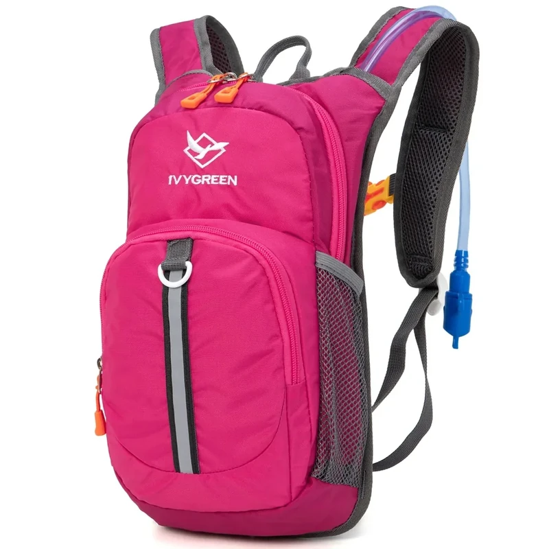 Ivygreen Kids Hydration Backpack, Hiking Backpack for Boys or Girls with 1.5L Water Bladder (Rose Red - Medium)