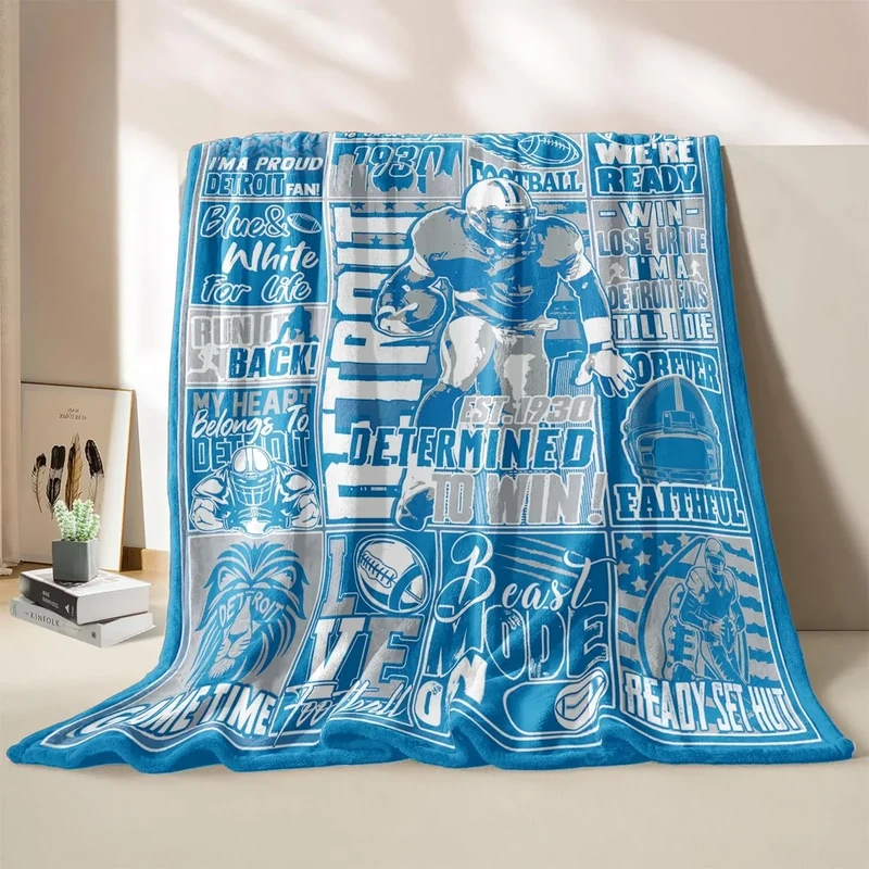 DKEAQZ Football Gifts Blanket, Gifts for TeamFans, Football Flannel Blanket for Men Women, Blue Throw Blanket for Couch 80"x60"