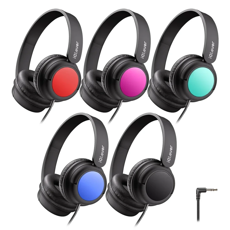 iClever Kids Wired Headphones - Durable PP, Tangle-Free, 5 Pack