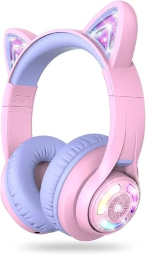 iClever Cat Ear Kids - LED Lights, Safe Volume, 50H Playtime