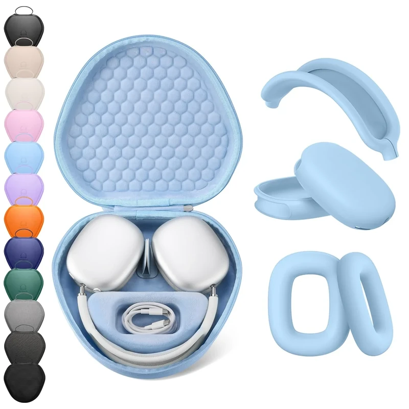 for Airpods Max Case Cover,Smart Cases with Sleep Mode Made by Air pods,Compatible with Apple AirPods Max,Protective Carry Travel Cover Air Pods Pro Max Case,Headphone,Light Blue+Blue