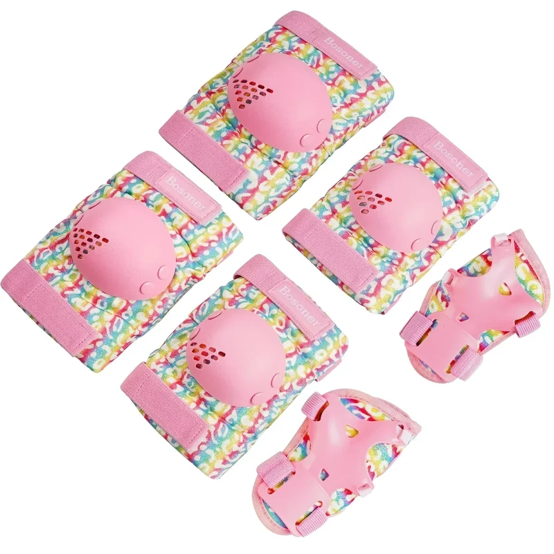 BOSONER 6 Pack Kids Inline Skates Inline Skates Knee Elbow Pads Protective Gear Knee Pads Skateboard (18#Colorful, S (3-7 Years Old))