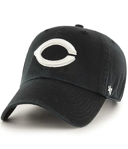 47 Brand MLB Black White Primary Logo Clean Up Adjustable Baseball Cap Hat, Adult One Size Fits All - Cincinnati Reds Black White