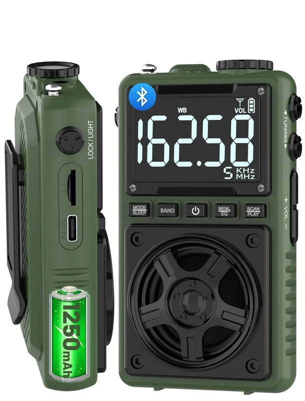 Jazmm Bluetooth AM/FM Radio with NOAA Alert - 1250mAh Battery