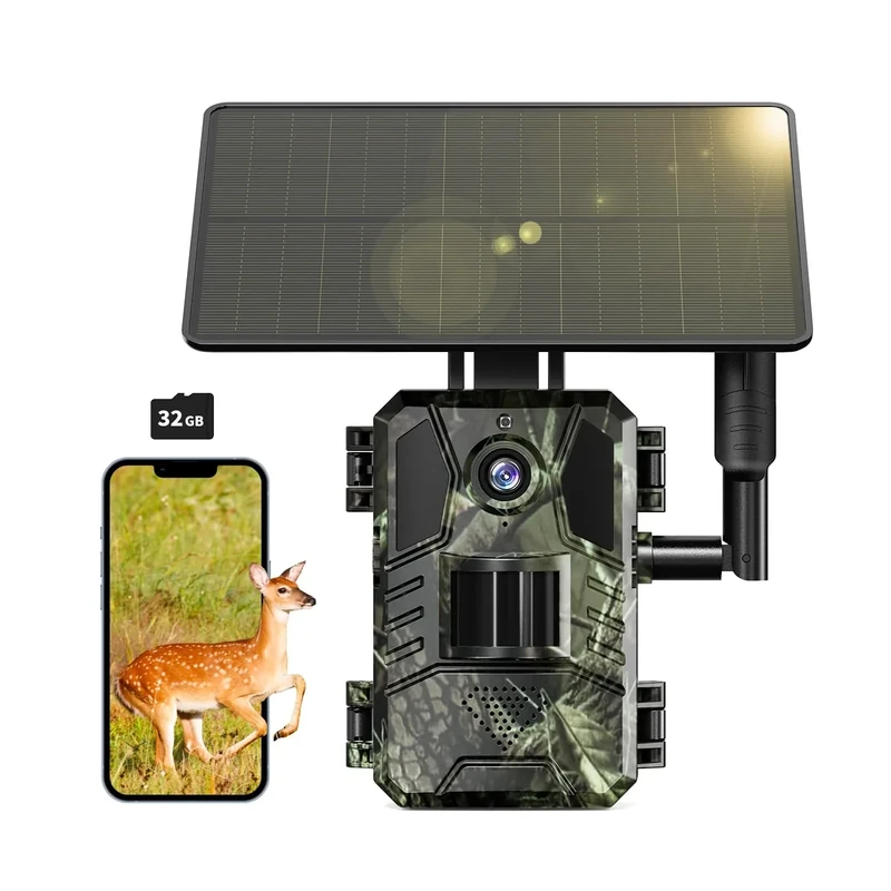 SEHMUA Cellular Trail Cameras Built-in 4G LTE SIM Card with 32GB, Live Streaming 3rd Generation Solar Trail Cam 0.2s Trigger Time No Wi-Fi IP66 Waterproof for Wildlife