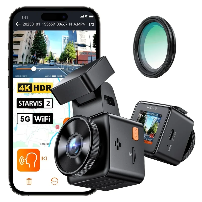 Vantrue E1 Pro 4K Dash Cam - 158 degrees Lens, WiFi GPS, 1.54" Screen, Parking
