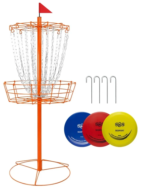 Disc Golf Basket - Portable Disc Golf Target with Heavy Duty 24-Chains Come with 3pcs Disc Golf Discs and Ground Stake -Suitable for Players of All Levels - Multi Color Available