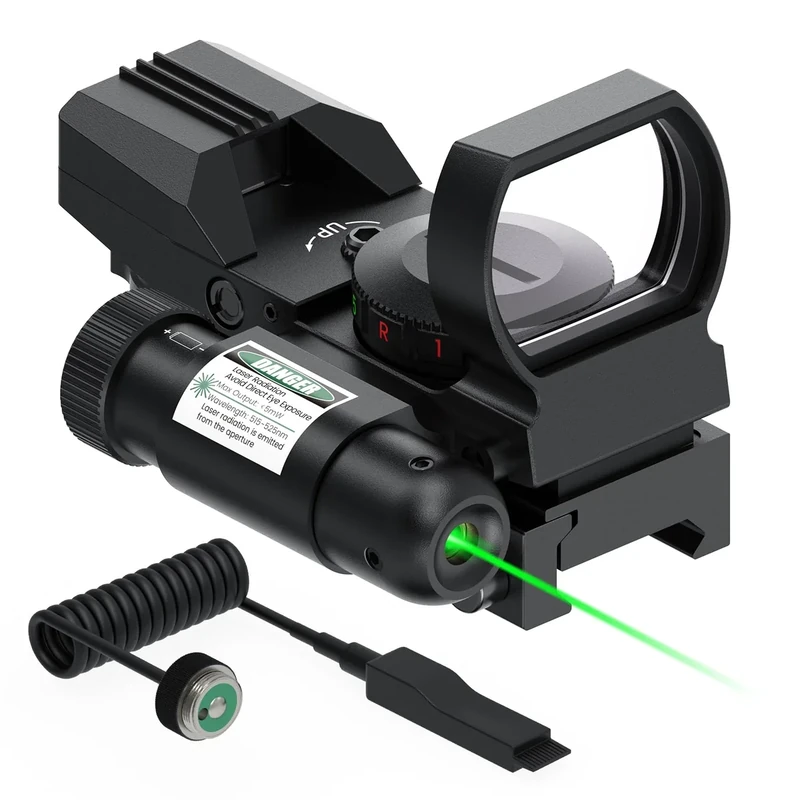Feyachi RSL-88 Reflex Sight - 4 Reticle Red & Green Dot Sight Optics with Integrated Green Laser Sight Less Than 5mW Output with Pressure Switch