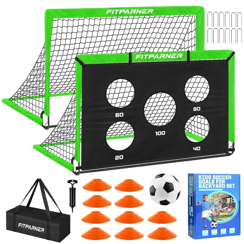 Kids Soccer Goal for Backyard Set,2 Pack of 4x3/6x4 ft Portable Pop Up Soccer Nets,Complete Youth Training Equipment with Target,Ball & Cones for Kids 3-14 Goal Practice,Outdoor Sports Game